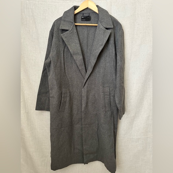 Asos Design Womens Wool Blend Gray/charcoal Long Sleeve Notch Collar Overcoat - Picture 1 of 12